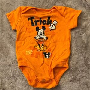 Orange Mickey Mouse Halloween Trick Or Treat Glow in the Dark Baby Onesie